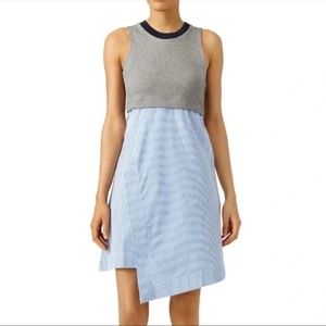 Carven Gray/Blue Striped Asymmetrical Sleeveless Cotton Blend Flare Dress Size M